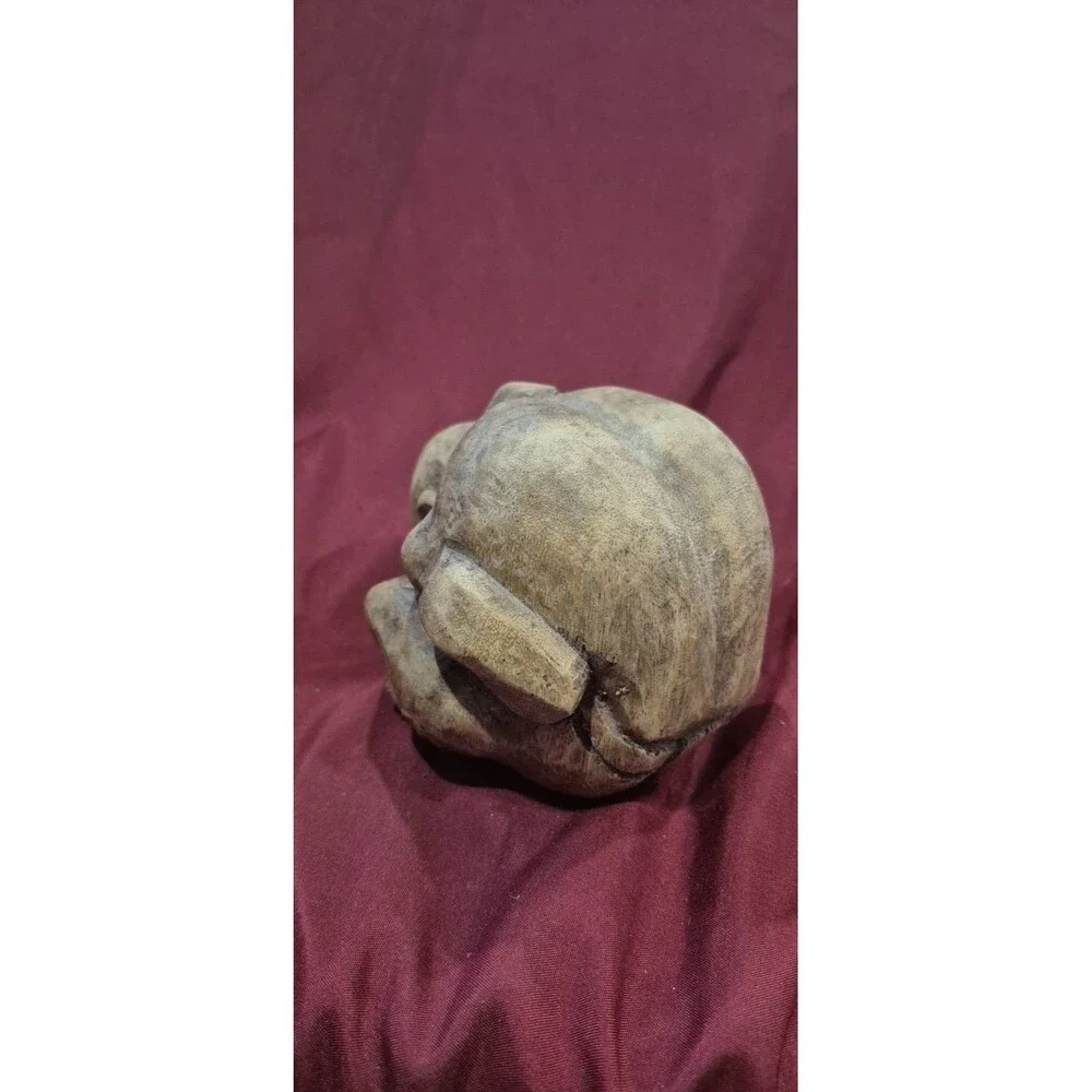 Hand Carved Weeping Buddha Orang Malu Wood Sculpture Yogi Figure 4x4.5 Vintage